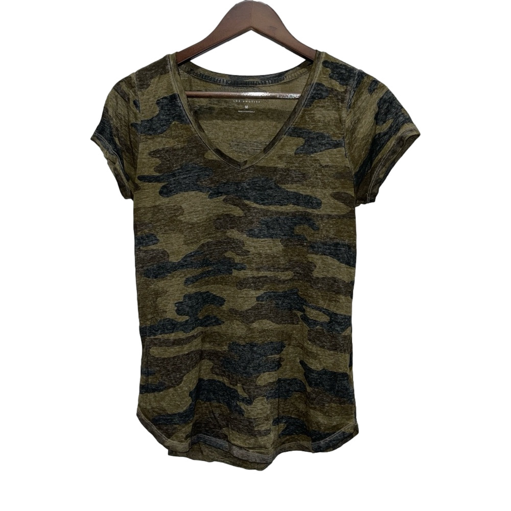 Lucky Brand Camo Shirt M Short Sleeve V-Neck Green Black